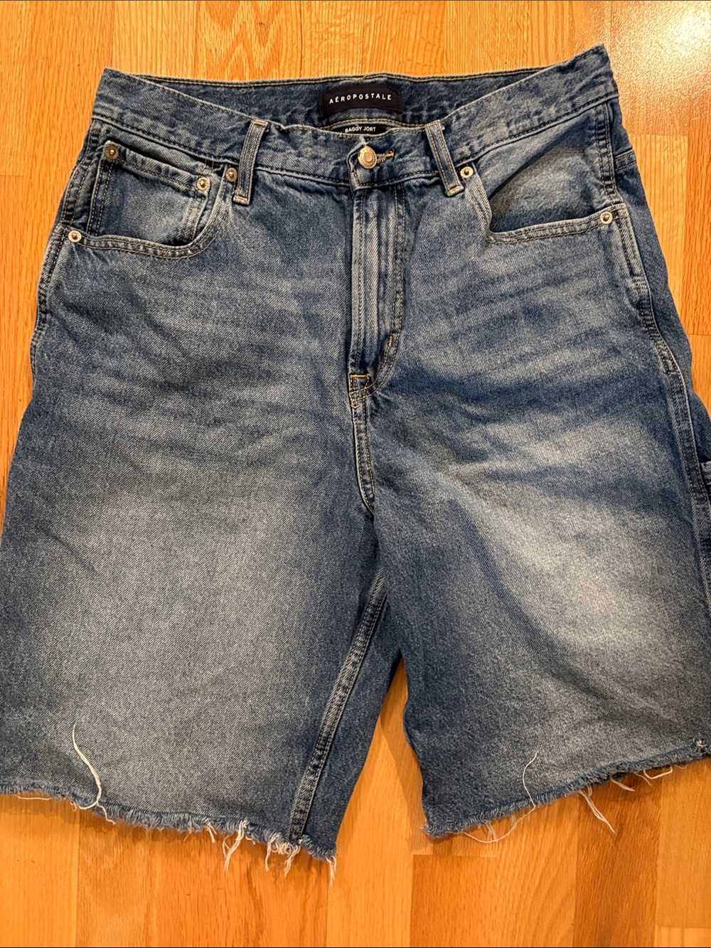 Aeropostale Men's Medium Blue Denim Baggy Jort Cutoff Shorts